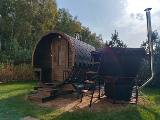 Баня бочка "Мини" с крыльцом